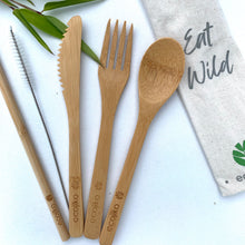 Load image into Gallery viewer, ecojiko bamboo reusable cutlery with bamboo straw