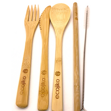 Load image into Gallery viewer, ecojiko bamboo reusable cutlery with bamboo straw