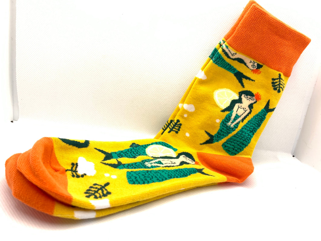 Grumpy Mermaid socks! Yellow and Orange