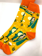 Load image into Gallery viewer, Grumpy Mermaid socks! Yellow and Orange